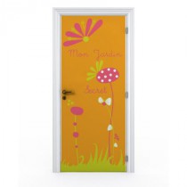 Stickers porte - Mon Jardin Secret - Fond Orange