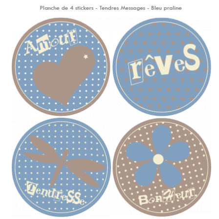 Stickers Sweet Graphique - Tendres Messages - Bleu praline