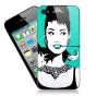 stickers iPhone pop art Audrey et le chat sur fond bleu