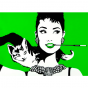 stickers PC horizontal pop art Audrey et le chat sur fond vert