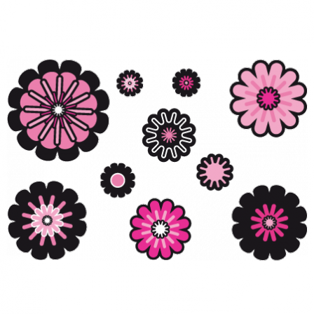 Stickers Fleurs noires et roses