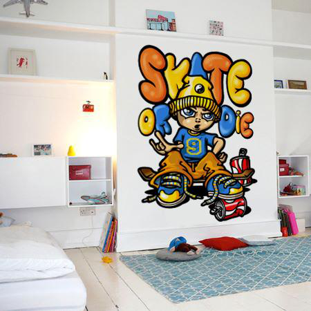 Sticker décoratif autocollant, sticker art, mur en graffiti, bombe de  peinture, skateboard, déco enfant, ado, 100 cm X 140 cm
